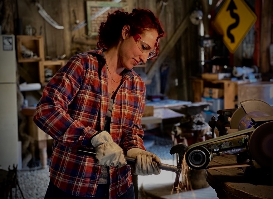 Woman grinding sparks