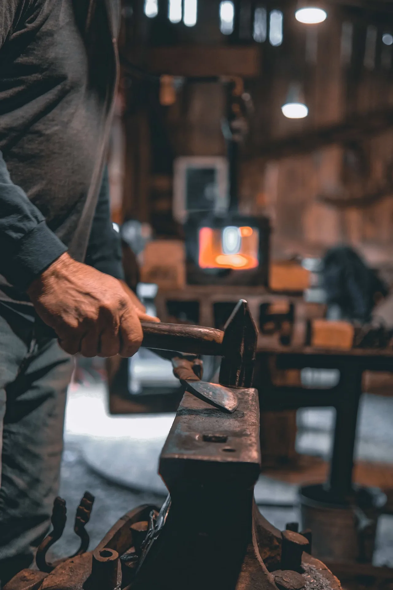Blue flame inside the forge