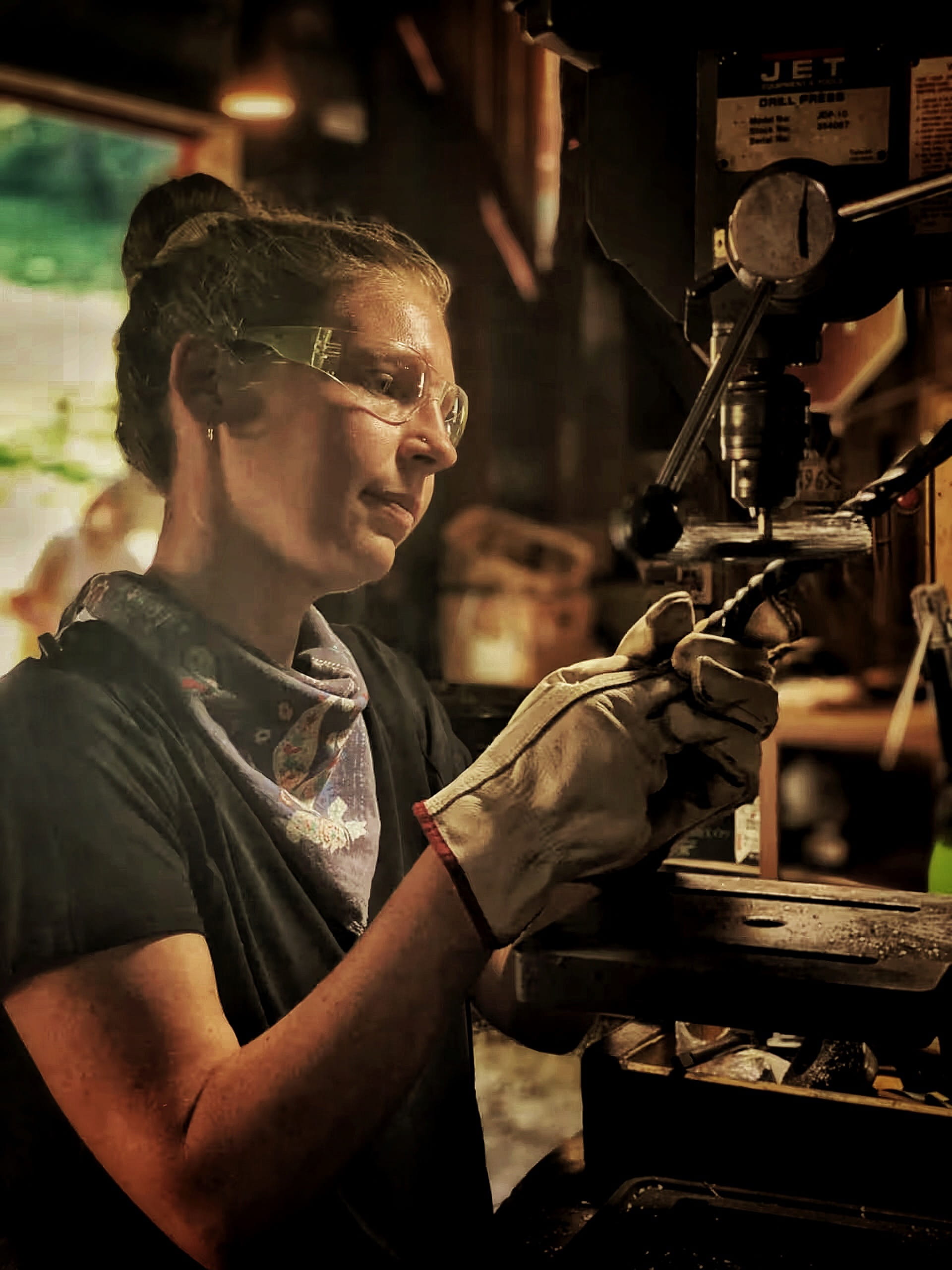 Woman at drill press